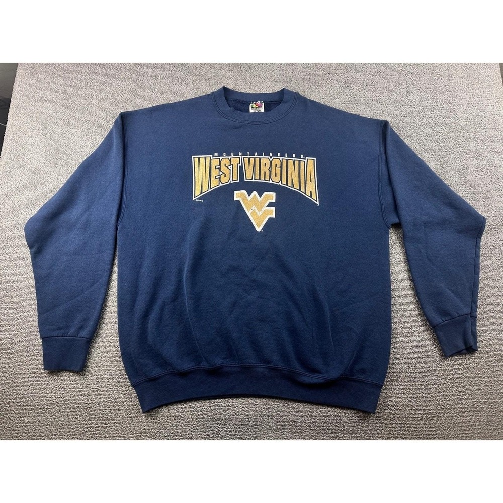 Y2K Fruit of the Loom Sweatshirt Men XL Blue West Virginia Mountaineers College